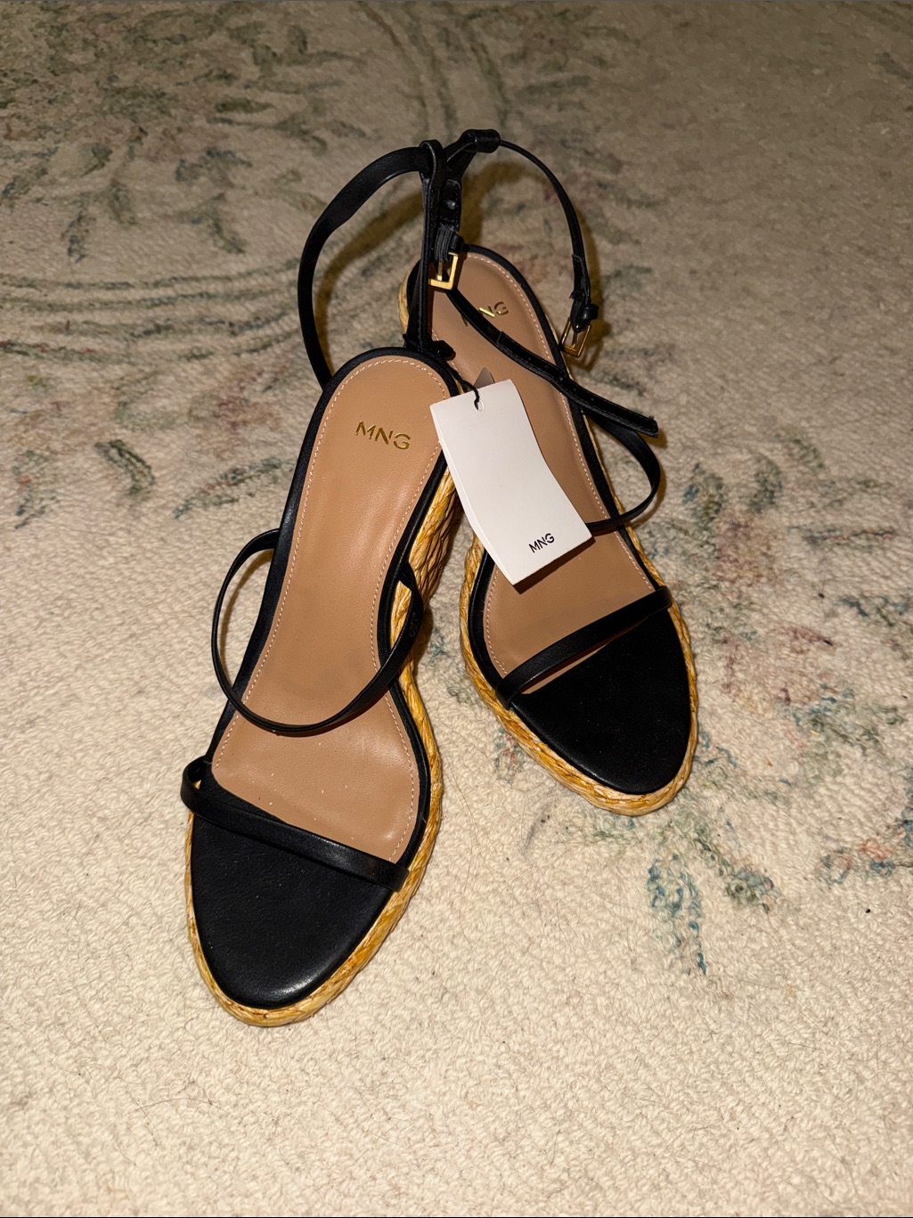 Mango Black Espadrille Ankle-Strap Sandals